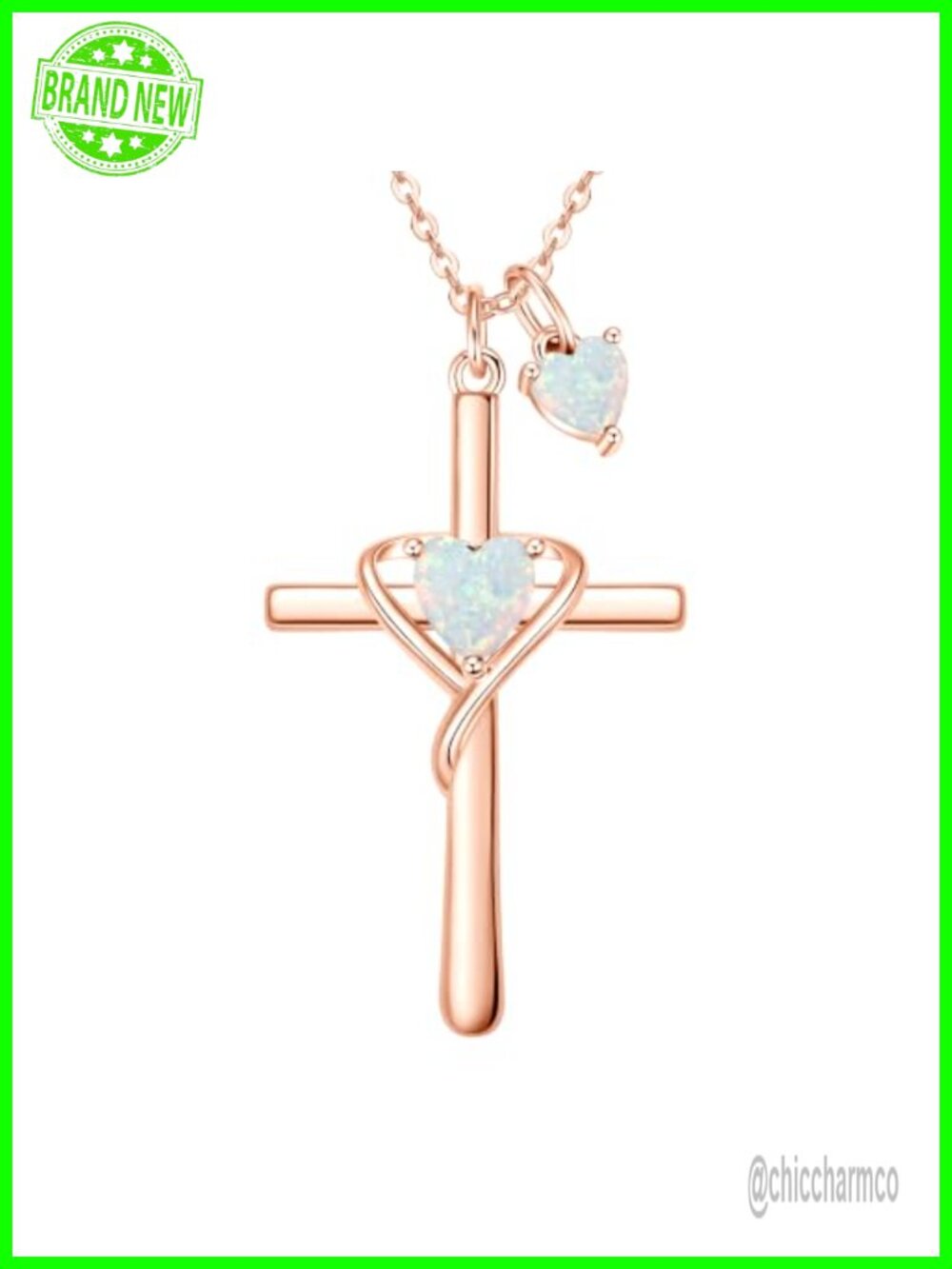 Cross Heart Double Birthstone Pendant Necklace Rose Gold Plated 18in